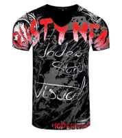 T-shirt da uomo con elaborato motivo di strass, in cotone, girocollo R-15162, nero/rosso