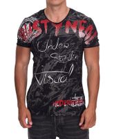 T-shirt da uomo con elaborato motivo di strass, in cotone, girocollo R-15162, nero/rosso