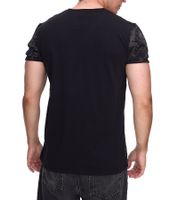T-shirt da uomo con elaborato motivo di strass, in cotone, girocollo R-15162, nero/rosso