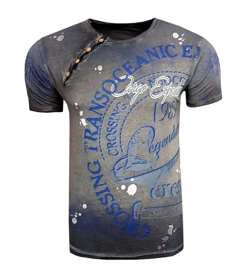 T-shirt da uomo con stampa frontale di grande impatto, in cotone, girocollo R-15045 antracite