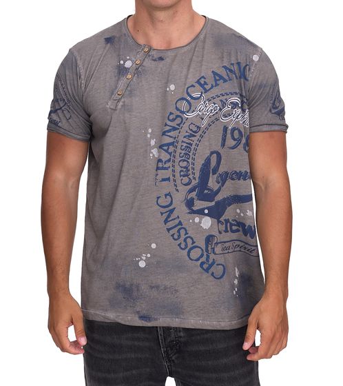 T-shirt da uomo con stampa frontale di grande impatto, in cotone, girocollo R-15045 antracite