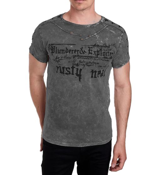 T-shirt da uomo con stampa "Plunderer & Exploiter", in cotone, girocollo, R-15192, grigio scuro