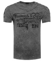 T-shirt homme imprimé Pillard et Exploitant, en coton, col rond, gris foncé, R-15192