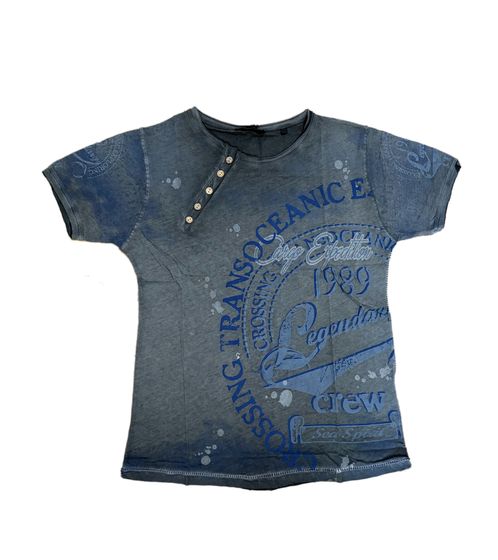 Herren T-Shirt mit plakativem Frontprint Baumwoll-Shirt Rundhals-Shirt R-15045 Dunkelgrau