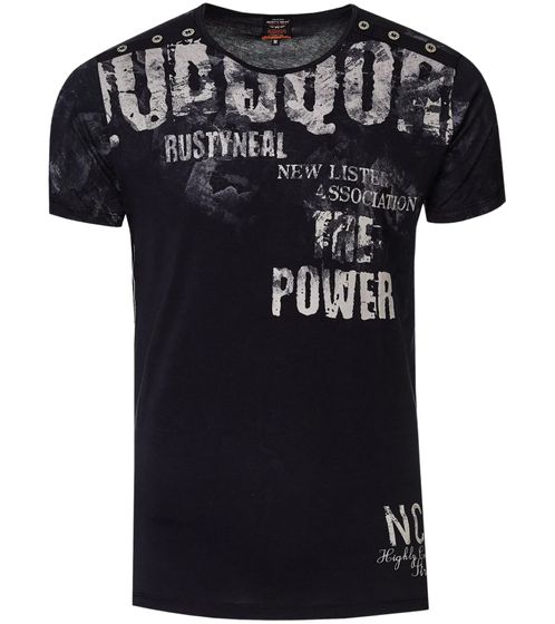 T-shirt da uomo con stampe eleganti sul davanti e sul retro. Camicia di cotone. Maglietta a scollo rotondo. R-15273 Nero/Grigio.