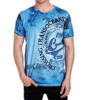 T-shirt homme avec imprimé frappant sur le devant, chemise en coton, chemise col rond R-15045 bleu pétrole