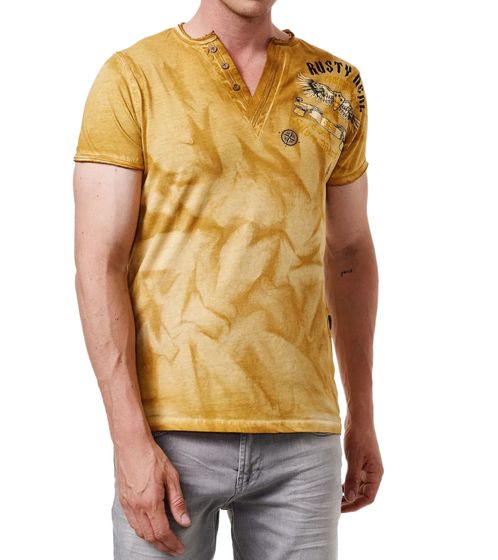 Men's T-Shirt with Large Back Print, Cotton T-Shirt, Crew Neck, R-15287, Camel Brown