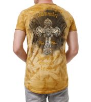 T-shirt da uomo con grande stampa sul retro Camicia in cotone Camicia girocollo R-15287 Cammello-Marrone