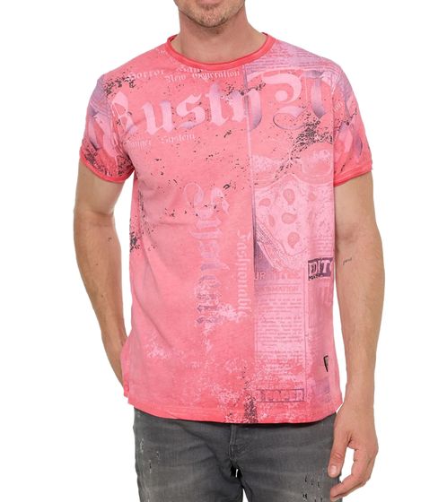 T-shirt da uomo con stampa all-over in stile used Camicia in cotone Camicia girocollo R-15295 Corallo