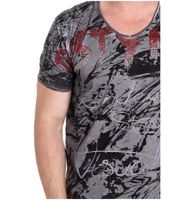 T-shirt da uomo con elaborato motivo di strass Camicia in cotone Camicia girocollo R-15162 Antracite