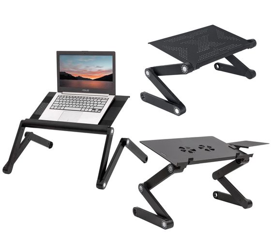 WonderWorker Tavolo per laptop, regolabile in altezza, tavolo per tablet, supporto per laptop pieghevole, tavolo da letto con 2 ventole USB o senza, 42x27 cm / 45x28,5 cm (7-17"), nero