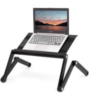 Mesa para portátil WonderWorker con altura ajustable, soporte plegable para tableta y mesa de cama con o sin 2 ventiladores USB, 42 x 27 cm / 45 x 28,5 cm (7-17"), color negro