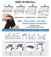 Mesa para portátil WonderWorker con altura ajustable, soporte plegable para tableta y mesa de cama con o sin 2 ventiladores USB, 42 x 27 cm / 45 x 28,5 cm (7-17"), color negro