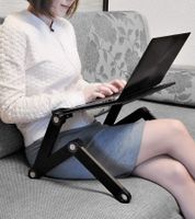 Mesa para portátil WonderWorker con altura ajustable, soporte plegable para tableta y mesa de cama con o sin 2 ventiladores USB, 42 x 27 cm / 45 x 28,5 cm (7-17"), color negro