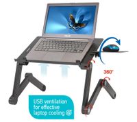 Mesa para portátil WonderWorker con altura ajustable, soporte plegable para tableta y mesa de cama con o sin 2 ventiladores USB, 42 x 27 cm / 45 x 28,5 cm (7-17"), color negro