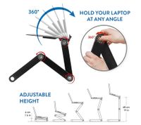 Mesa para portátil WonderWorker con altura ajustable, soporte plegable para tableta y mesa de cama con o sin 2 ventiladores USB, 42 x 27 cm / 45 x 28,5 cm (7-17"), color negro