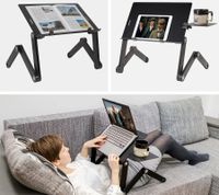 Mesa para portátil WonderWorker con altura ajustable, soporte plegable para tableta y mesa de cama con o sin 2 ventiladores USB, 42 x 27 cm / 45 x 28,5 cm (7-17"), color negro