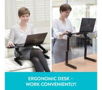 Mesa para portátil WonderWorker con altura ajustable, soporte plegable para tableta y mesa de cama con o sin 2 ventiladores USB, 42 x 27 cm / 45 x 28,5 cm (7-17"), color negro