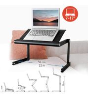 Mesa para portátil WonderWorker con altura ajustable, soporte plegable para tableta y mesa de cama con o sin 2 ventiladores USB, 42 x 27 cm / 45 x 28,5 cm (7-17"), color negro