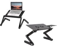 WonderWorker Table pour ordinateur portable réglable en hauteur, support pliable pour ordinateur portable, table de lit avec ou sans ventilateurs USB, 42 x 27 cm / 45 x 28,5 cm (7-17"), noir