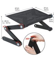 Mesa para portátil WonderWorker con altura ajustable, soporte plegable para tableta y mesa de cama con o sin 2 ventiladores USB, 42 x 27 cm / 45 x 28,5 cm (7-17"), color negro