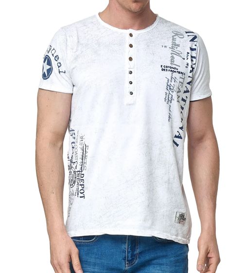 T-shirt da uomo con stampa laterale, in cotone, girocollo R-15243 Bianco