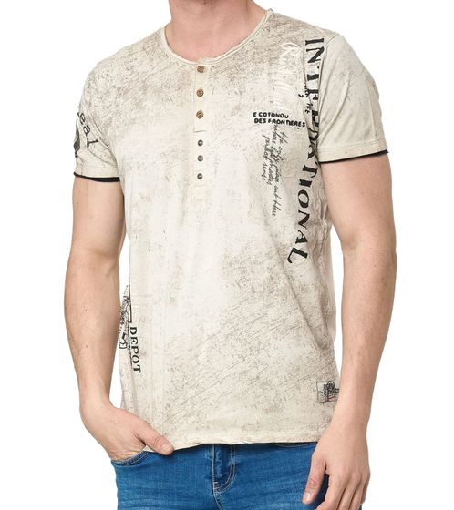 Camiseta de hombre con estampado lateral, camisa de algodón, camisa de manga corta de moda R-15243 Marrón
