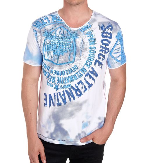 T-shirt da uomo con stampa di strass, camicia in cotone, elegante camicia a maniche corte R-15163 bianca