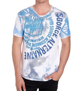 T-shirt homme en coton à imprimé strass, élégant, manches courtes, blanc, R-15163