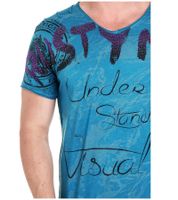 T-shirt homme avec motif strass élaboré, chemise en coton, chemise col rond R-15162 bleu pétrole