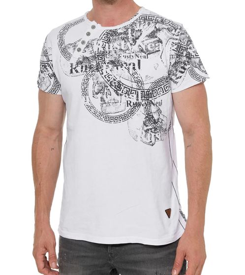 T-shirt homme avec grand imprimé sur le devant, chemise en coton, chemise col rond, chemise à manches courtes R-15291 Blanc