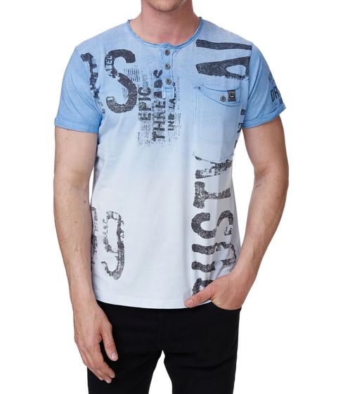 T-shirt da uomo con stampa frontale, in cotone, girocollo, a maniche corte, R-15272 blu
