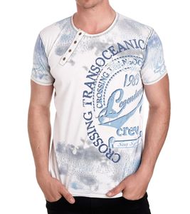 T-shirt homme avec grand imprimé sur le devant, chemise en coton, chemise col rond, chemise à manches courtes R-15045 Blanc/Bleu