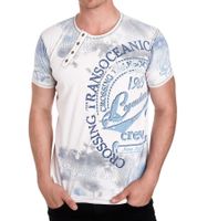 T-shirt homme avec grand imprimé sur le devant, chemise en coton, chemise col rond, chemise à manches courtes R-15045 Blanc/Bleu