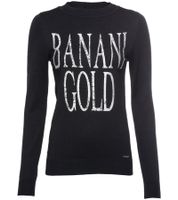 bruno banani Women's Round Neck Sweater with Large Front Print, Fine Knit Sweater, 67912760, Black