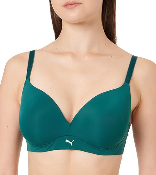 PUMA Soft Bra Damen Sport-BH sitzender Trainings-Bustier 935020 10 Grün