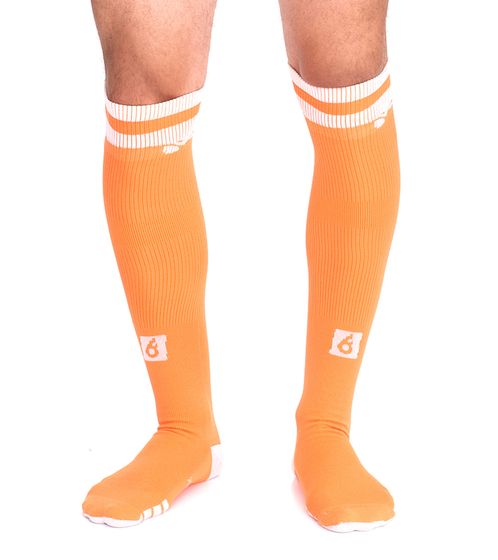 1 Paar Outfitter OCEAN FABRICS Tahi Fußball-Stutzen Knie-Strümpfe für Damen und Herren klassische Sport-Socken OUT-U-3029-OTW-81 Orange