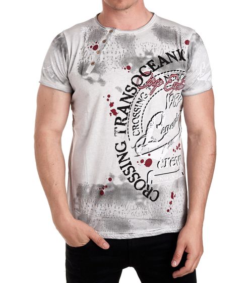 Men's T-shirt with striking front print, cotton shirt, round neck shirt R-15045 light grey