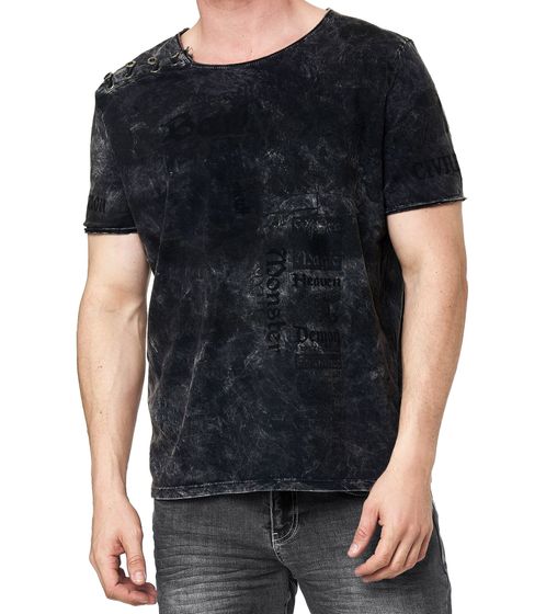 T-shirt da uomo con design rock, t-shirt in cotone con chiusura a alamaro sul collo, girocollo R-15265 Antracite