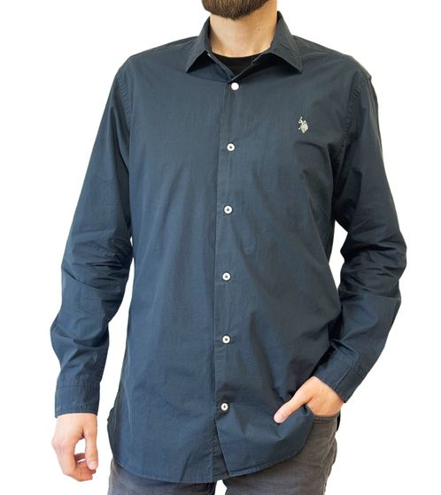 Camisa básica de manga larga para hombre de U.S. POLO ASSN., de algodón, US41 104 052 002696 379, azul/blanco