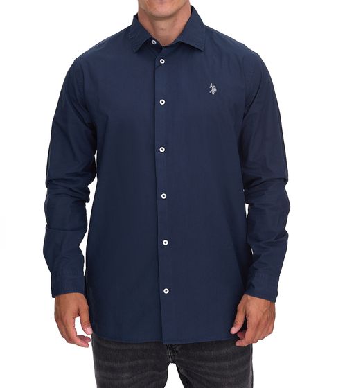 U.S. POLO ASSN. Men's Long-Sleeved Shirt, Basic Shirt, Cotton Shirt, US41 104 052 002696 379 Blue/White