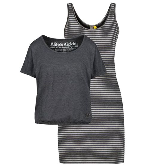 ALIFE AND KICKIN Sunny Women's Set Shirt and Mini Dress Striped Jersey Dress 65096421 Gray/White