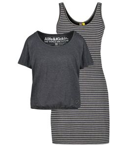 ALIFE AND KICKIN Sunny Damen Set Shirt und Mini-Kleid gestreiftes Jersey-Kleid 65096421 Grau/Weiß