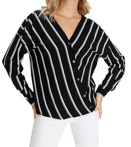 Chemisier portefeuille rayé AjC pour femme, chemisier d'été léger, chemisier décontracté avec patte de boutonnage, 29937205, noir/blanc