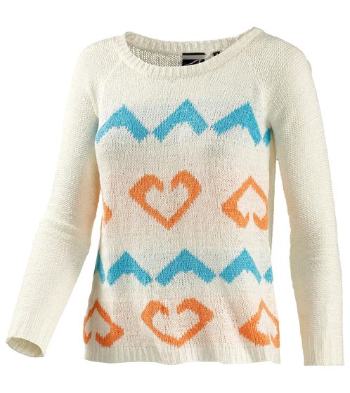 MAUI WOWIE Damen Strick-Pullover mit farbenfrohen Muster Rundhals-Pullover 215811 Weiß