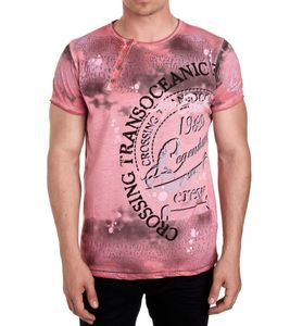 Herren T-Shirt mit plakativem Frontprint Baumwoll-Shirt Rundhals-Shirt R-15045 Rot Herren T-Shirt mit plakativem Frontprint Baumwoll-Shirt Rundhals-Shirt R-15045 Rot