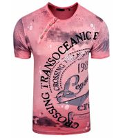 Herren T-Shirt mit plakativem Frontprint Baumwoll-Shirt Rundhals-Shirt R-15045 Rot Herren T-Shirt mit plakativem Frontprint Baumwoll-Shirt Rundhals-Shirt R-15045 Rot