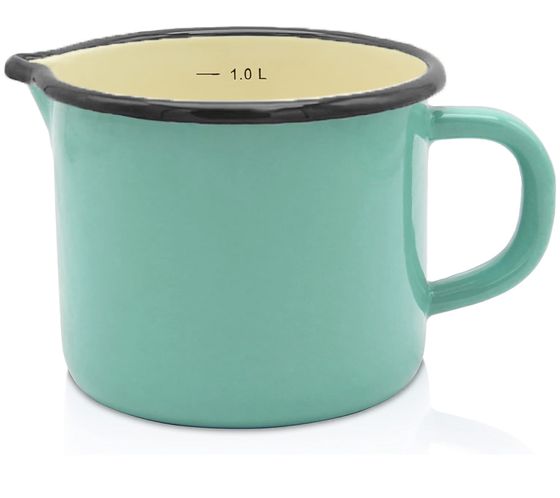 KRÜGER Sylt Milk Pan, 1-Piece, Made of High-Quality Enamel, Dishwasher Safe, Suitable for All Stove Types, 12 cm, 1 Liter, Mint Green