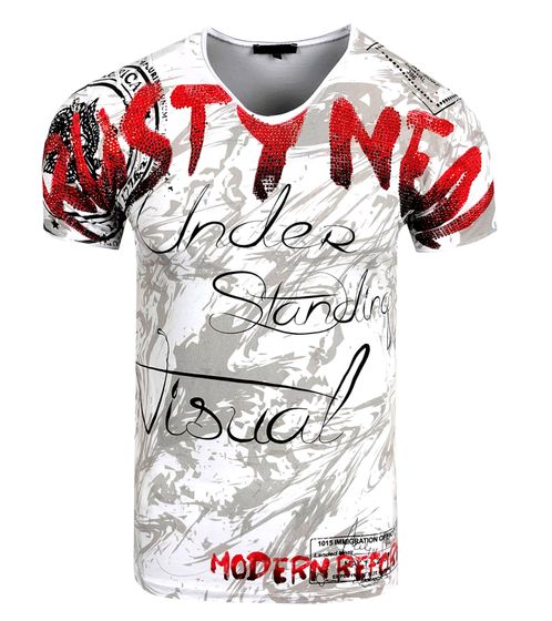 Men's T-Shirt with Elaborate Rhinestone Design, Cotton T-Shirt, Crew Neck, R-15162, Black/Red