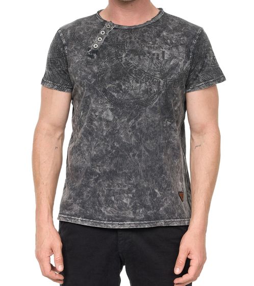Men's T-shirt with striking front print, cotton shirt, round neck shirt R-15291 Grey